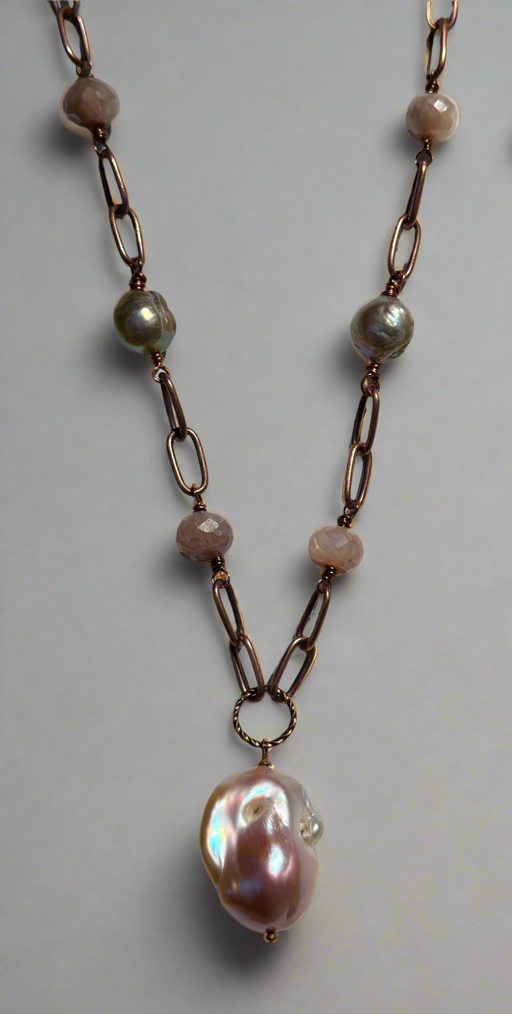 Baroque Pearl Necklace with Moonstone and Edison Pearls