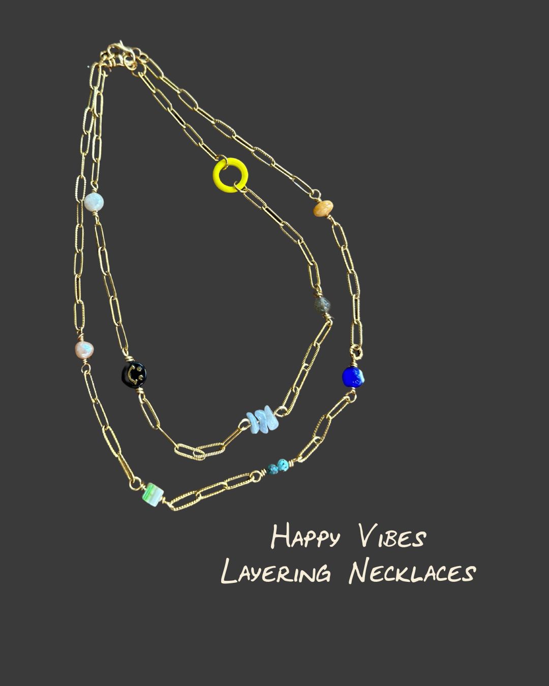 Happy Vibes Gold Chain Layering Necklace Set