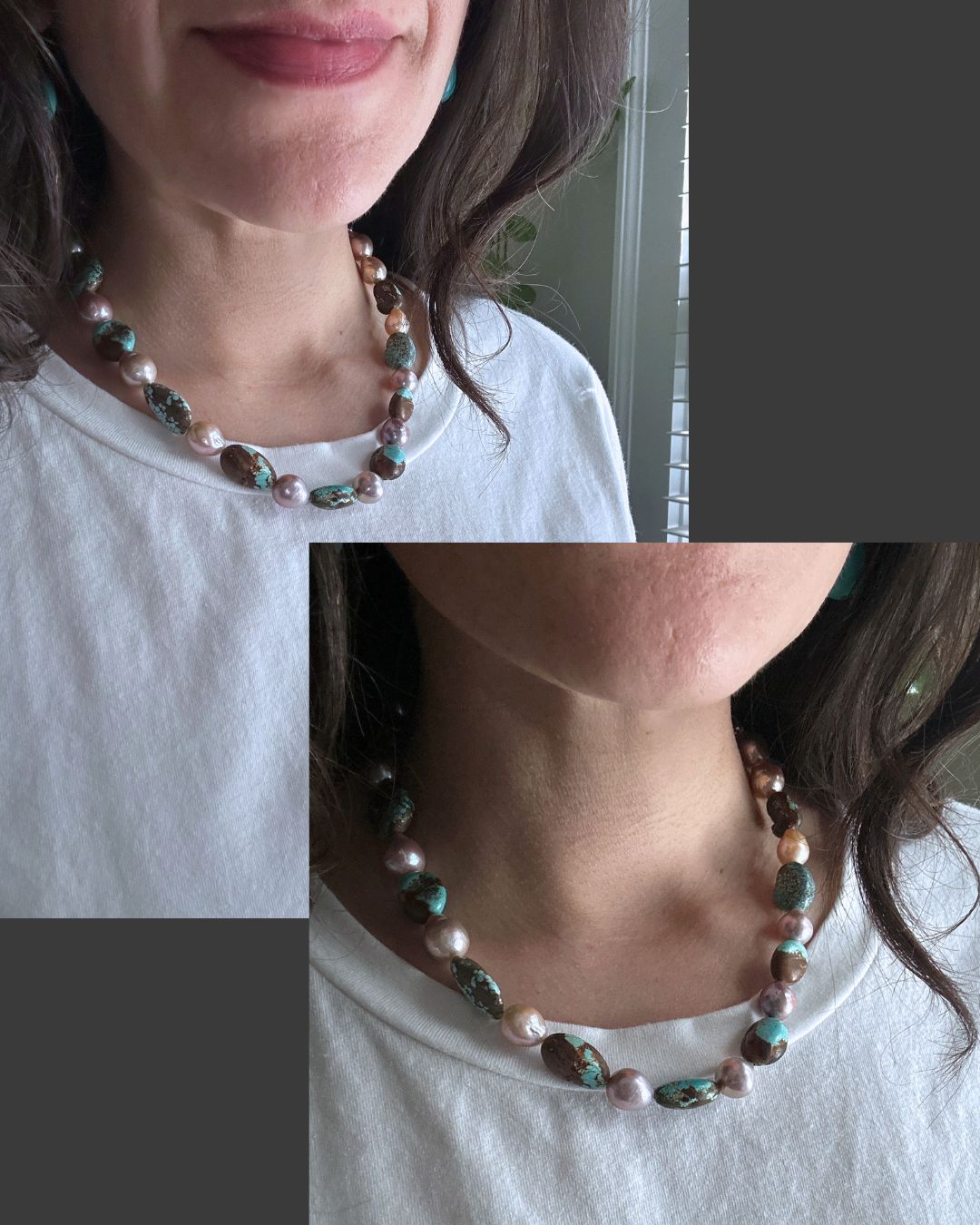 Number 8 Turquoise with Edison Pearl Necklace