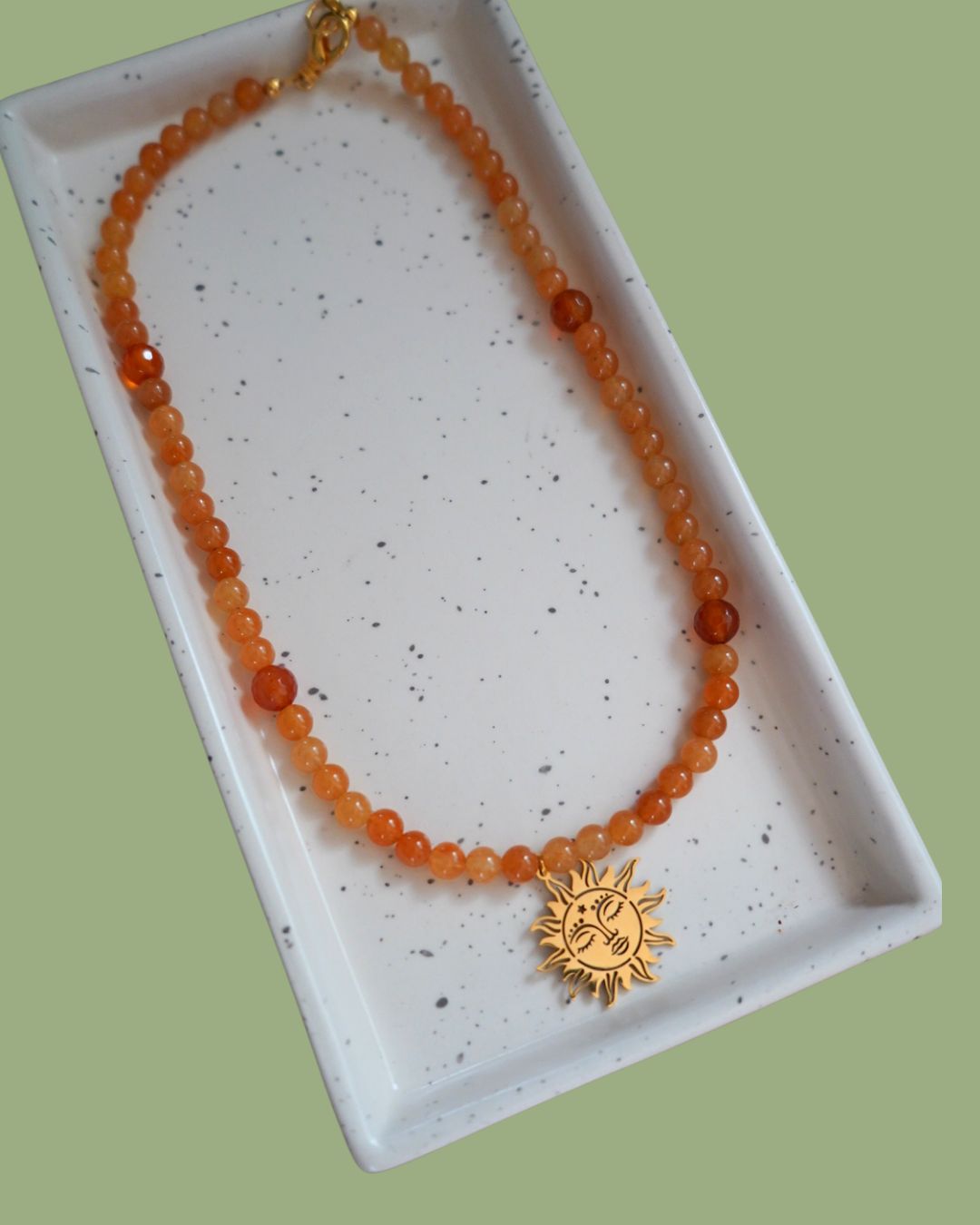 Red Aventurine with Sun Pendant Necklace