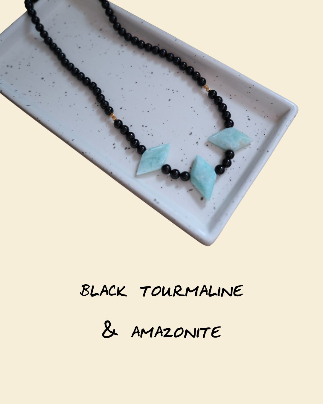 Black Tourmaline with Amazonite Rhombus Beads