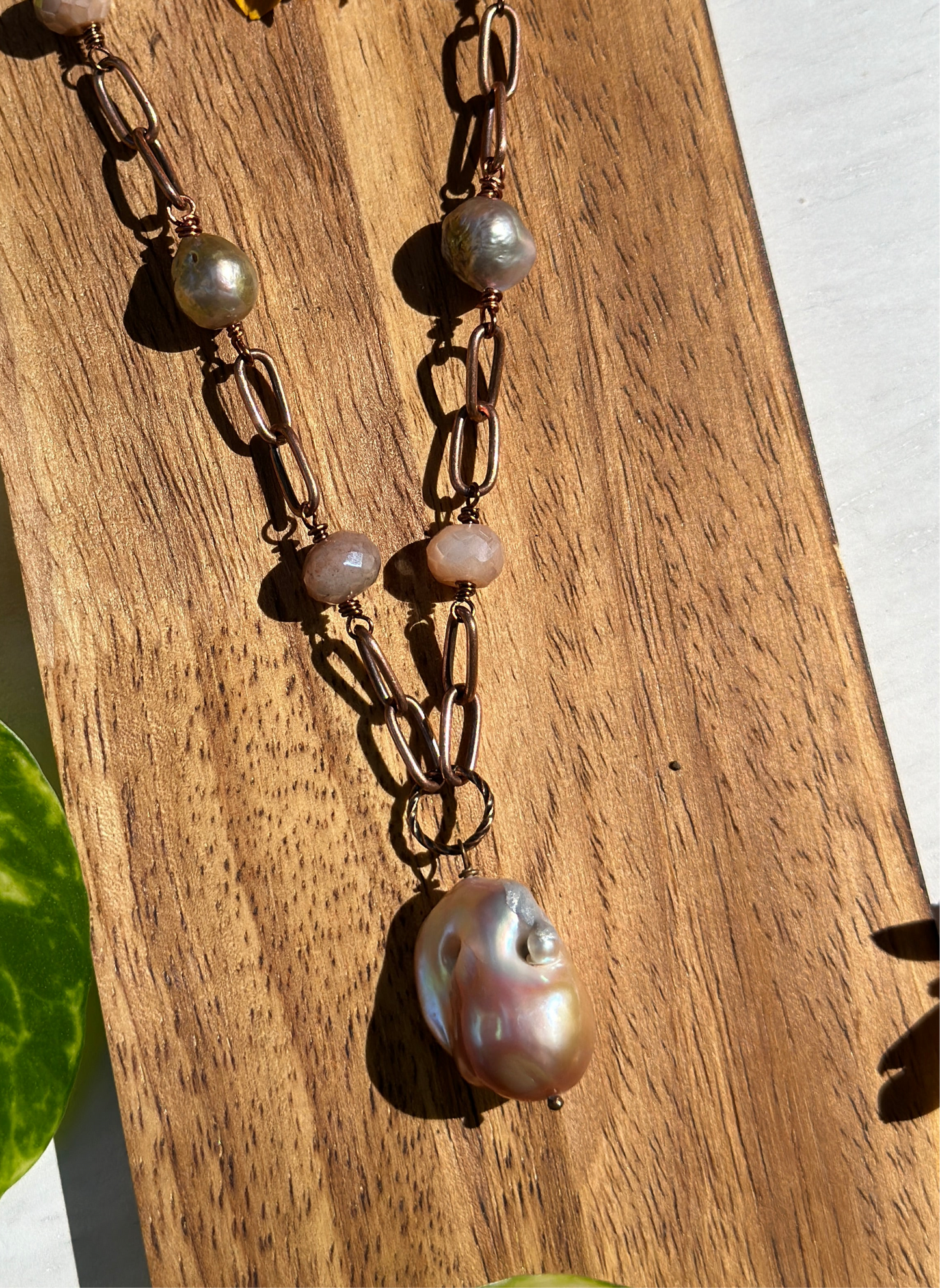 Baroque Pearl Necklace with Moonstone and Edison Pearls