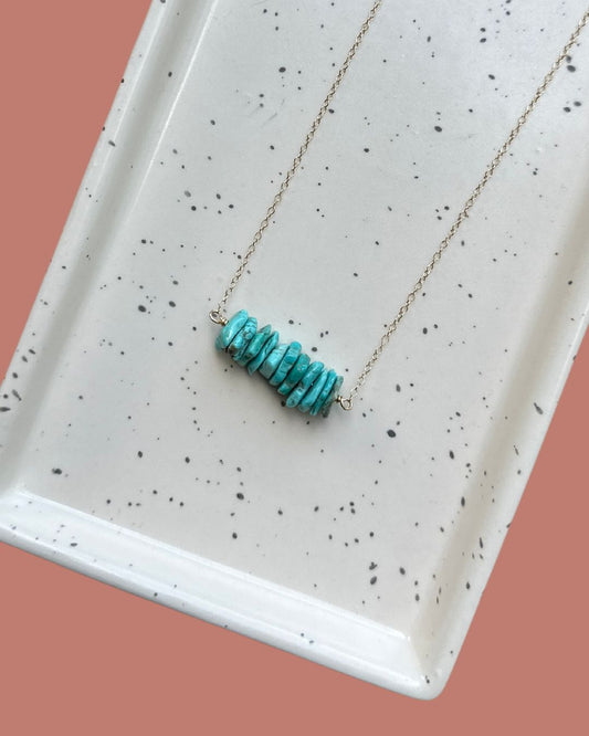 Turquoise Chip Bar Gold Filled Necklace