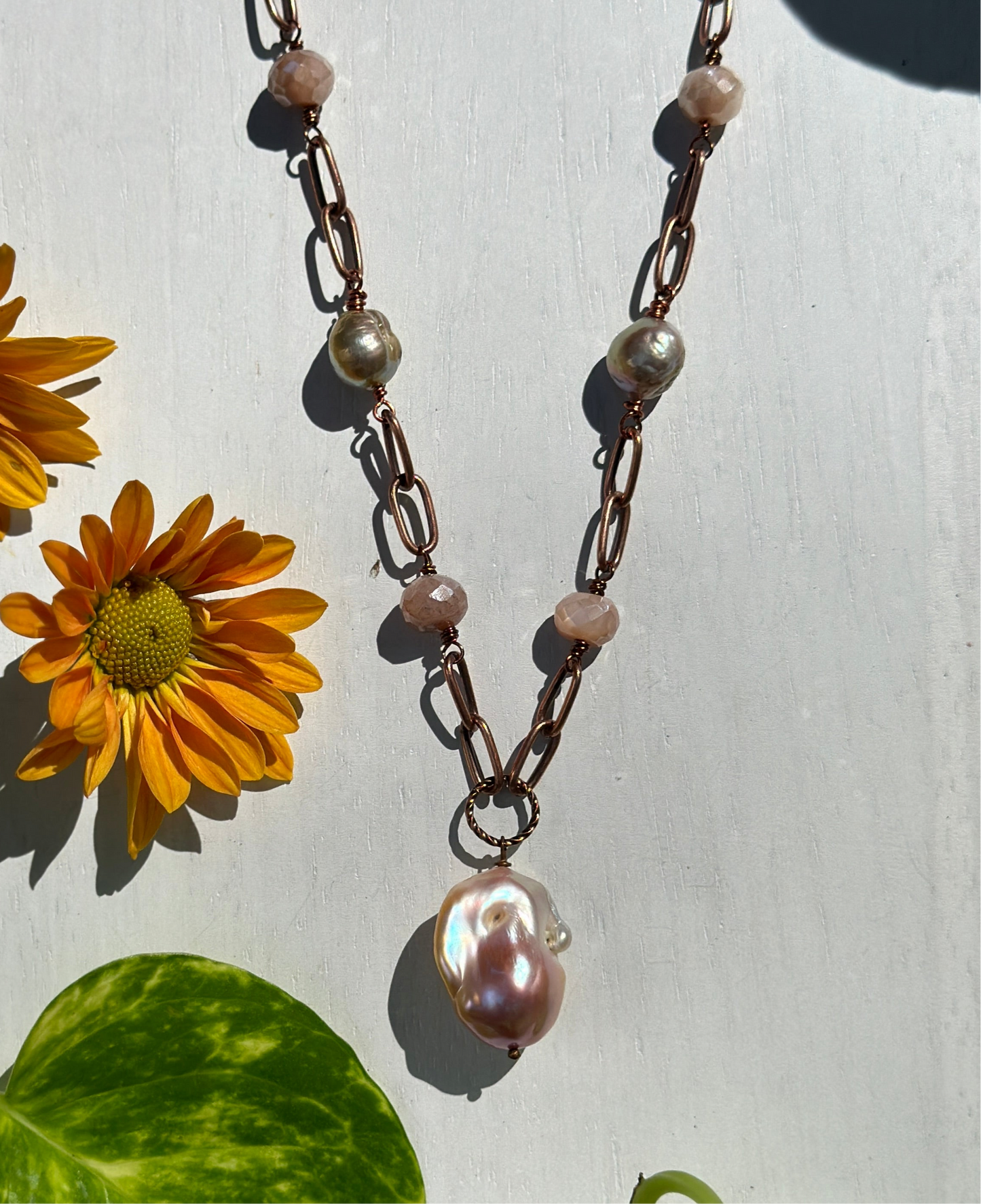 Baroque Pearl Necklace with Moonstone and Edison Pearls