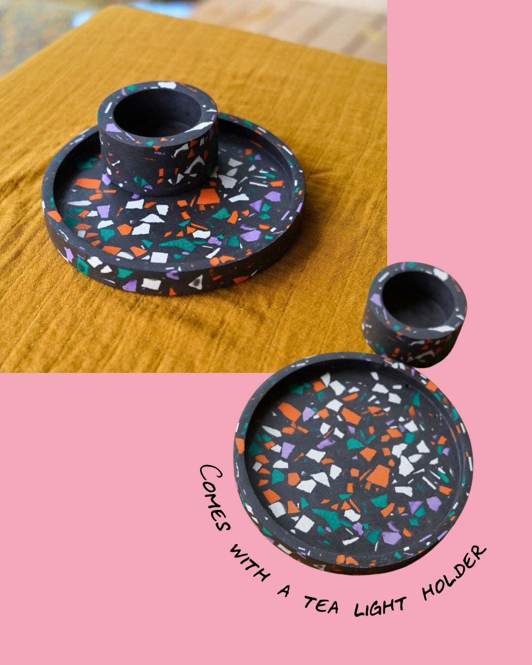 Retro Terrazzo Trinket Dish with Tea Light Holder