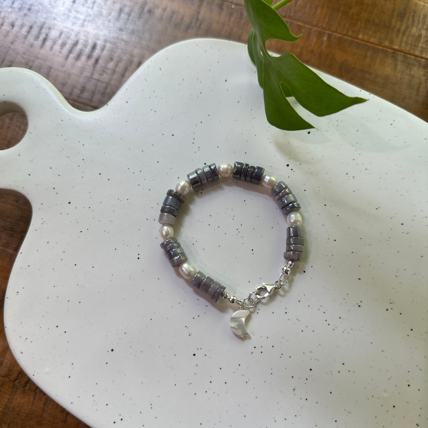 Purple Moonstone with Pearl Moon Bracelet