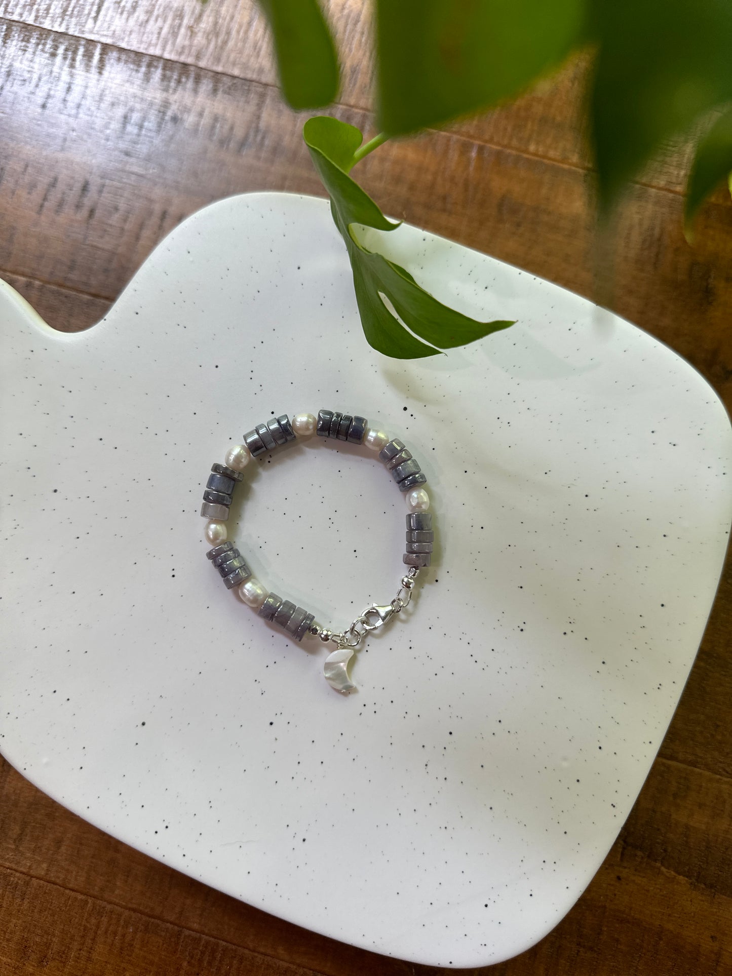 Purple Moonstone with Pearl Moon Bracelet