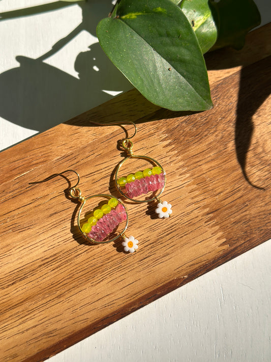 Pink Topaz and Daisy Earrings