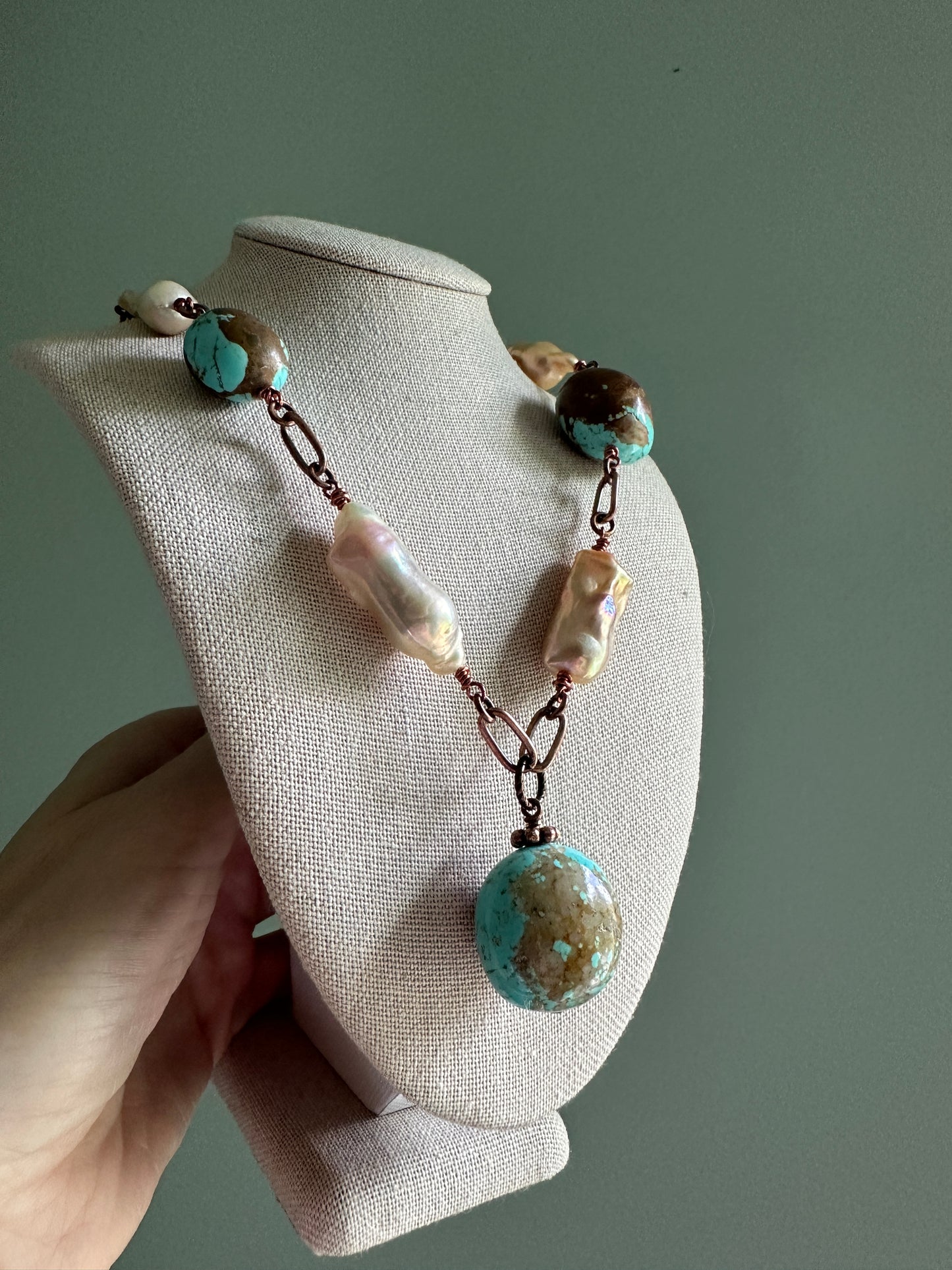 Vintage Number 8 Turquoise and Pearl Necklace