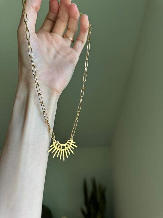 Golden Sunburst Moon Phase Necklace