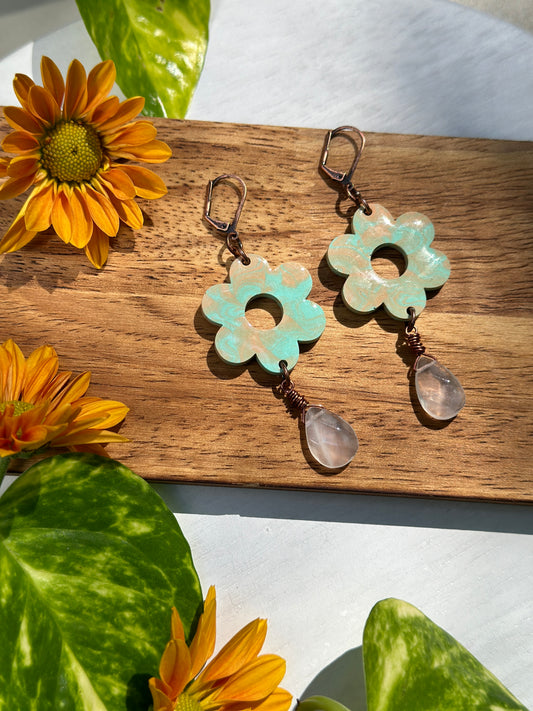 Vintage Daisy Earrings with Rose Quartz