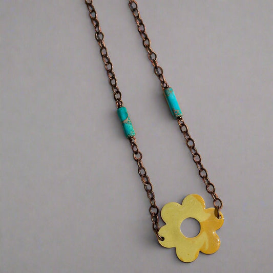 Retro Vintage Boho Flower Girl Necklace (yellow)