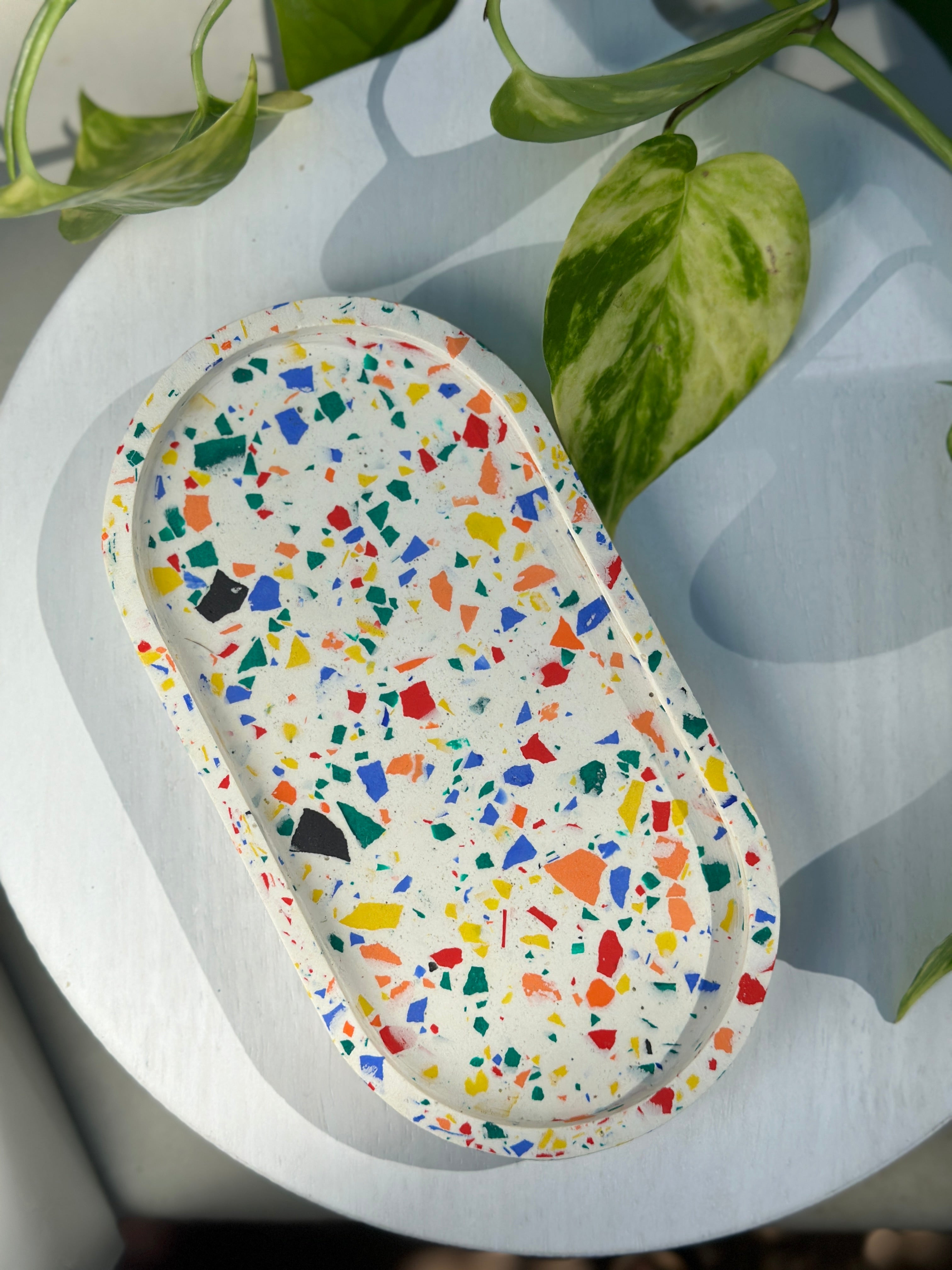 Terrazzo offers Neutral Home Decor Collection - 1 Large Terrazzo Tray, 4 Terrazzo Coasters, and 1 Oval Trinket Dish