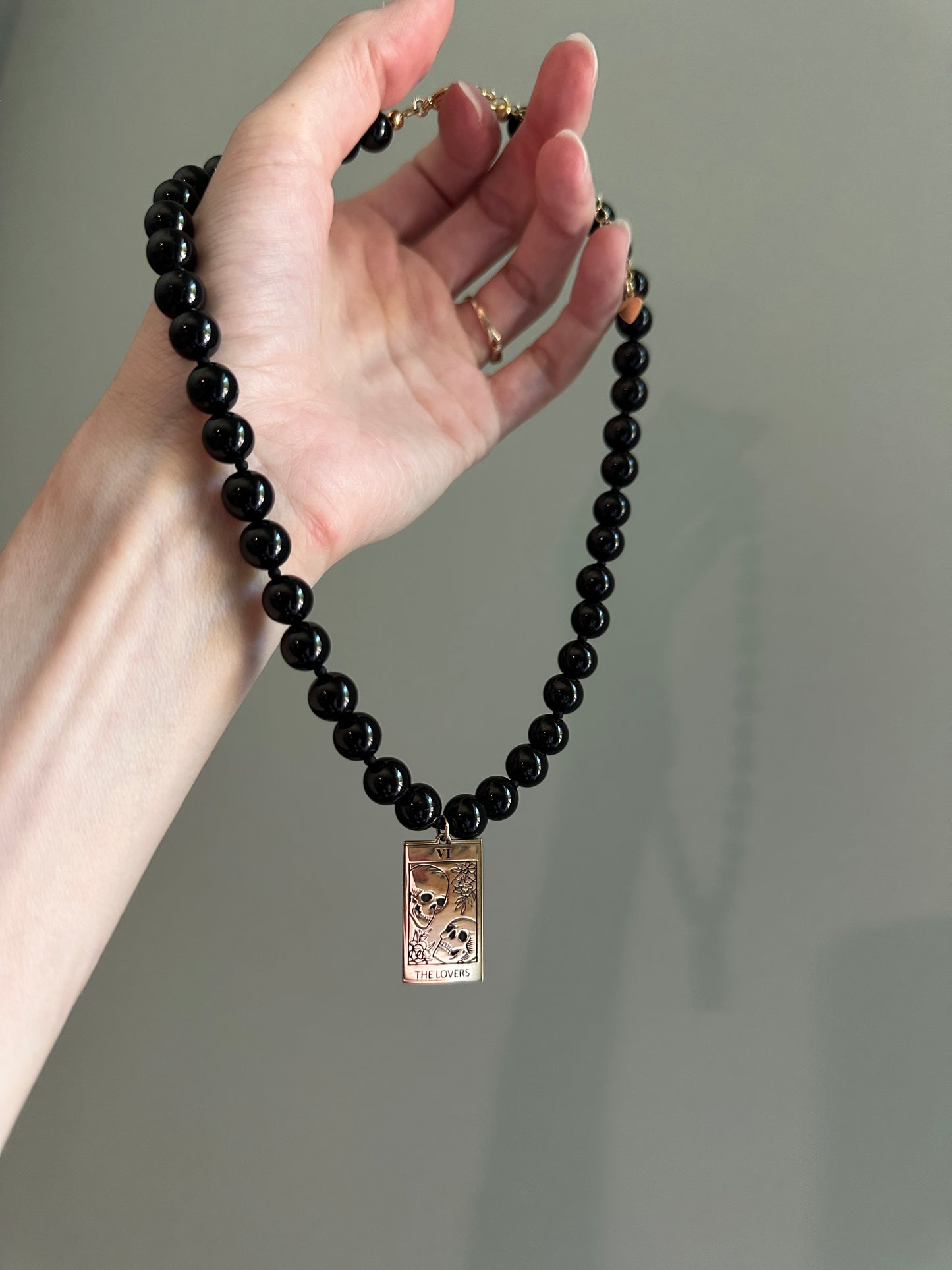 Black Tourmaline Lovers Tarot Necklace