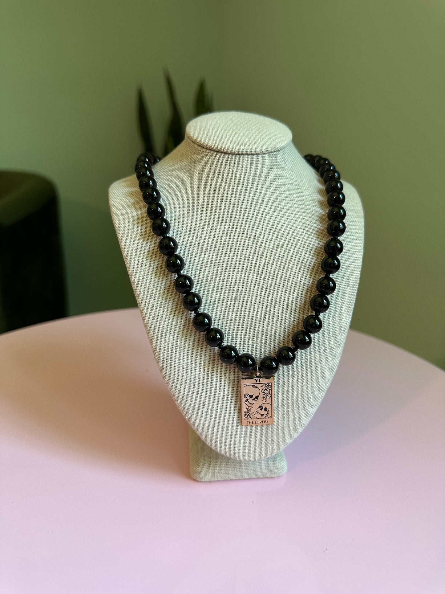Black Tourmaline Lovers Tarot Necklace