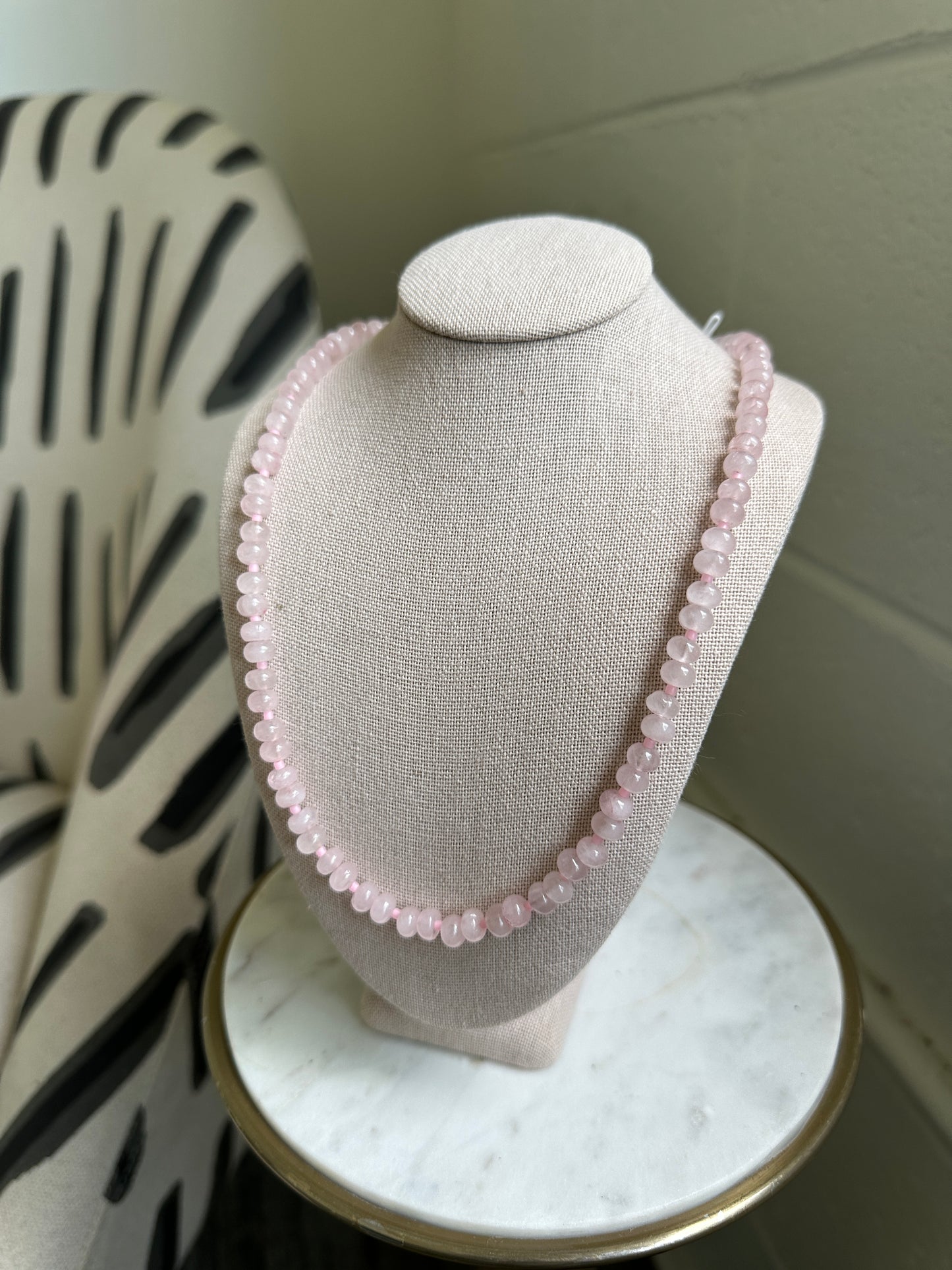 Rose Quartz Rondelle Gemstone Beaded Necklace