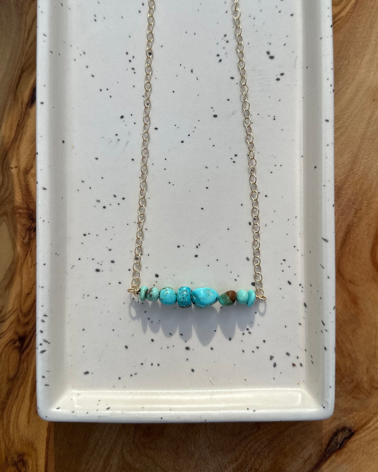 Turquoise Chip Bar Gold Filled Necklace