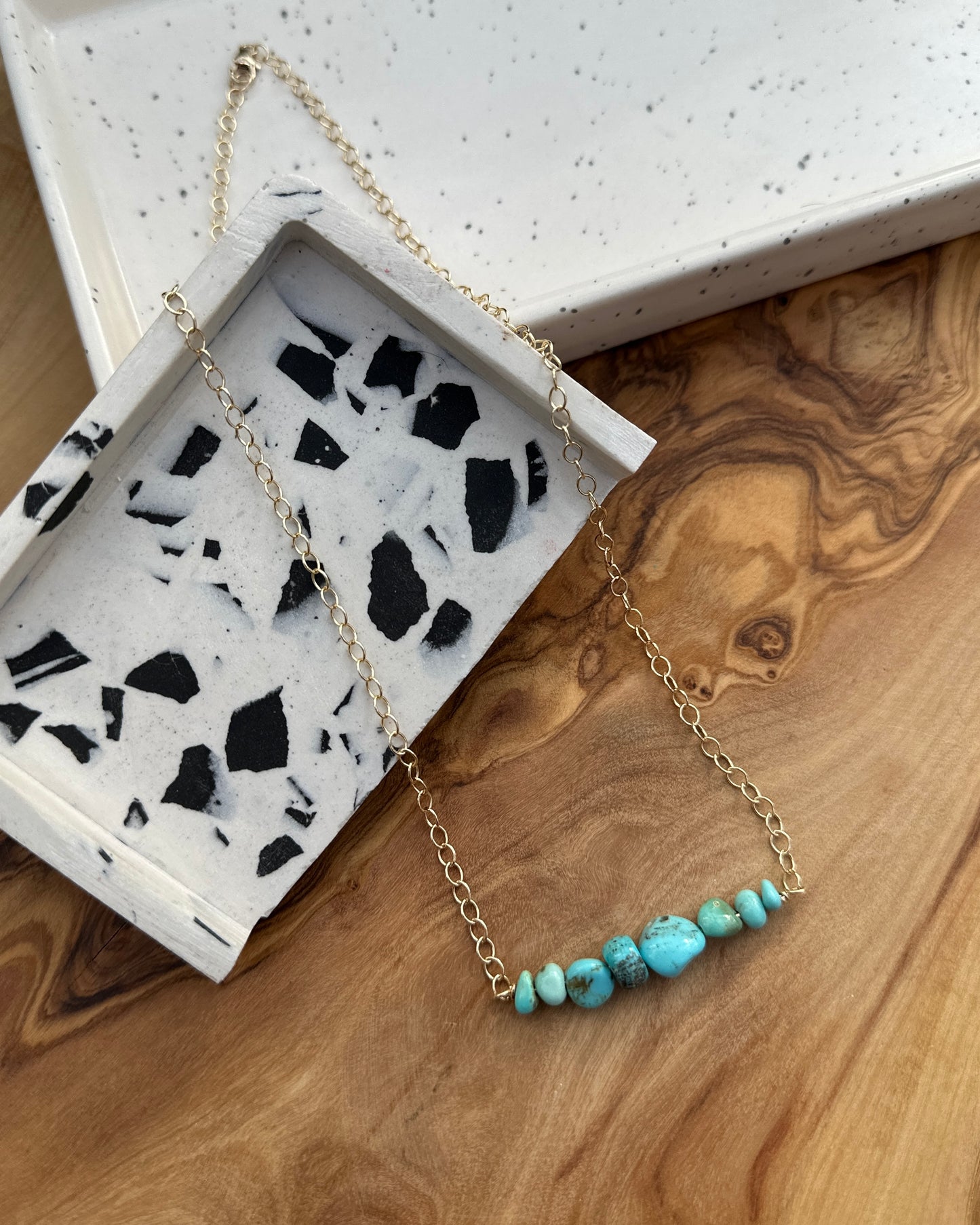 Turquoise Chip Bar Gold Filled Necklace