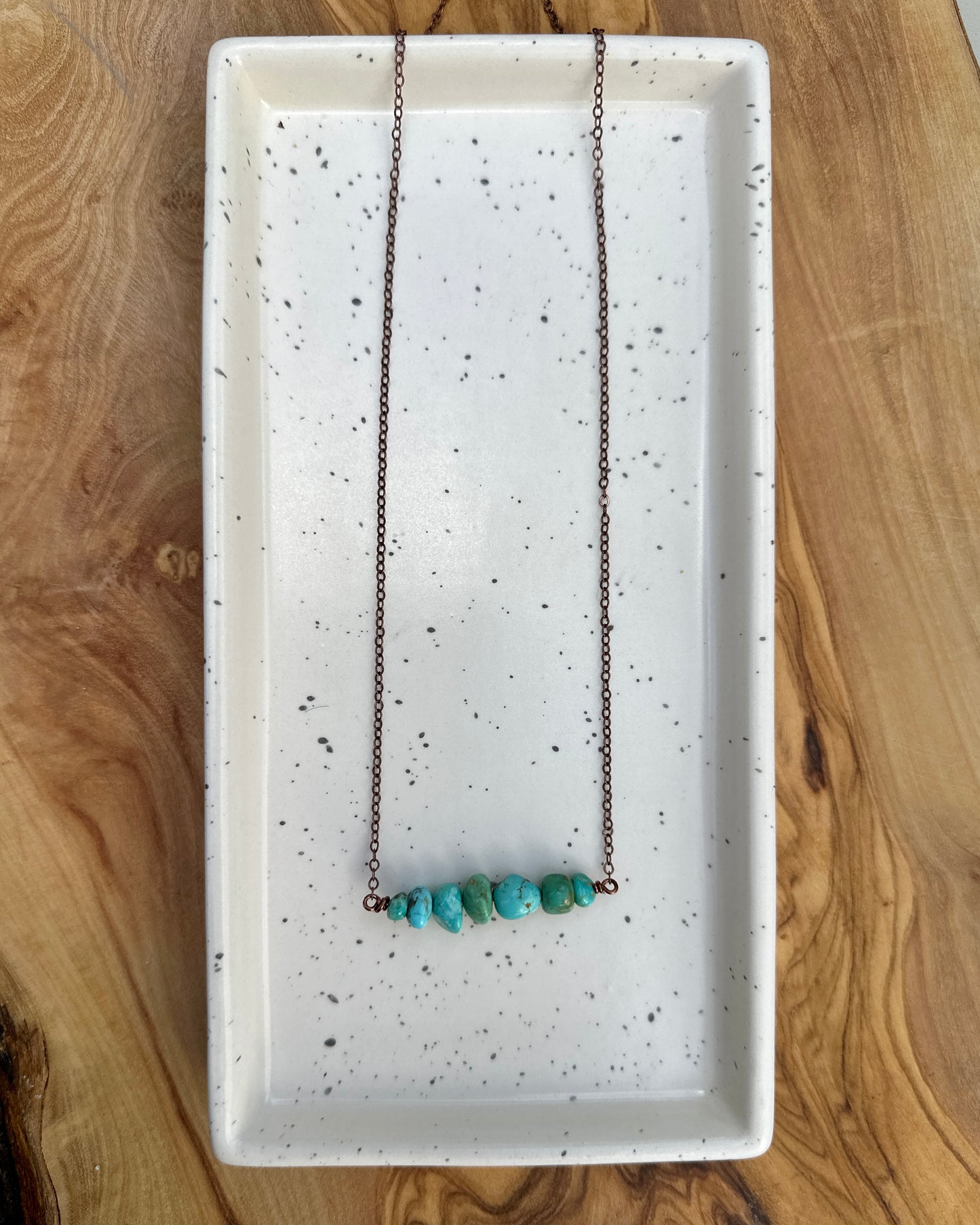 Turquoise Chip Bar Antique Copper Necklace