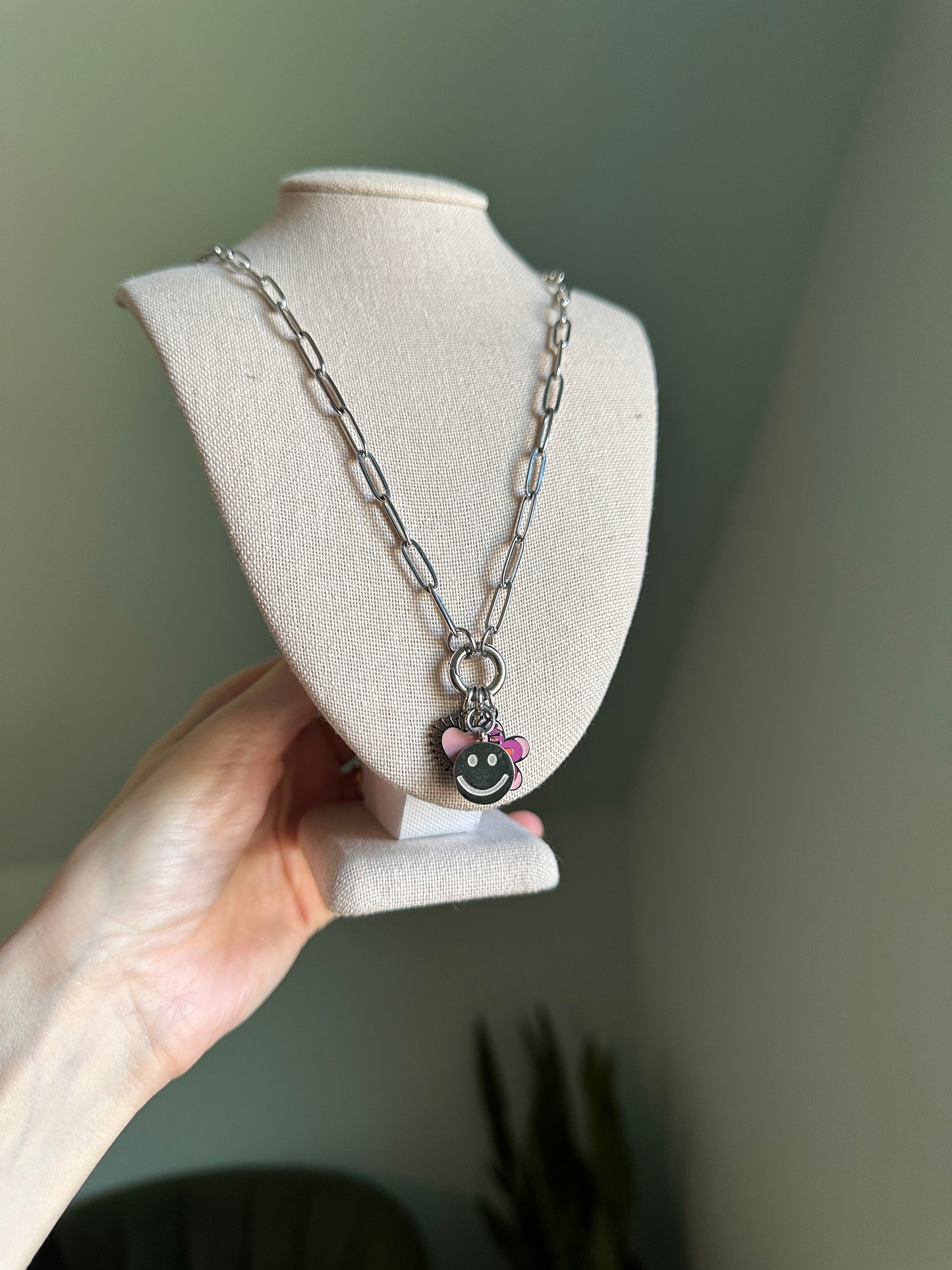 PVD Stainless Steel Paperclip Charm Keeper Necklace