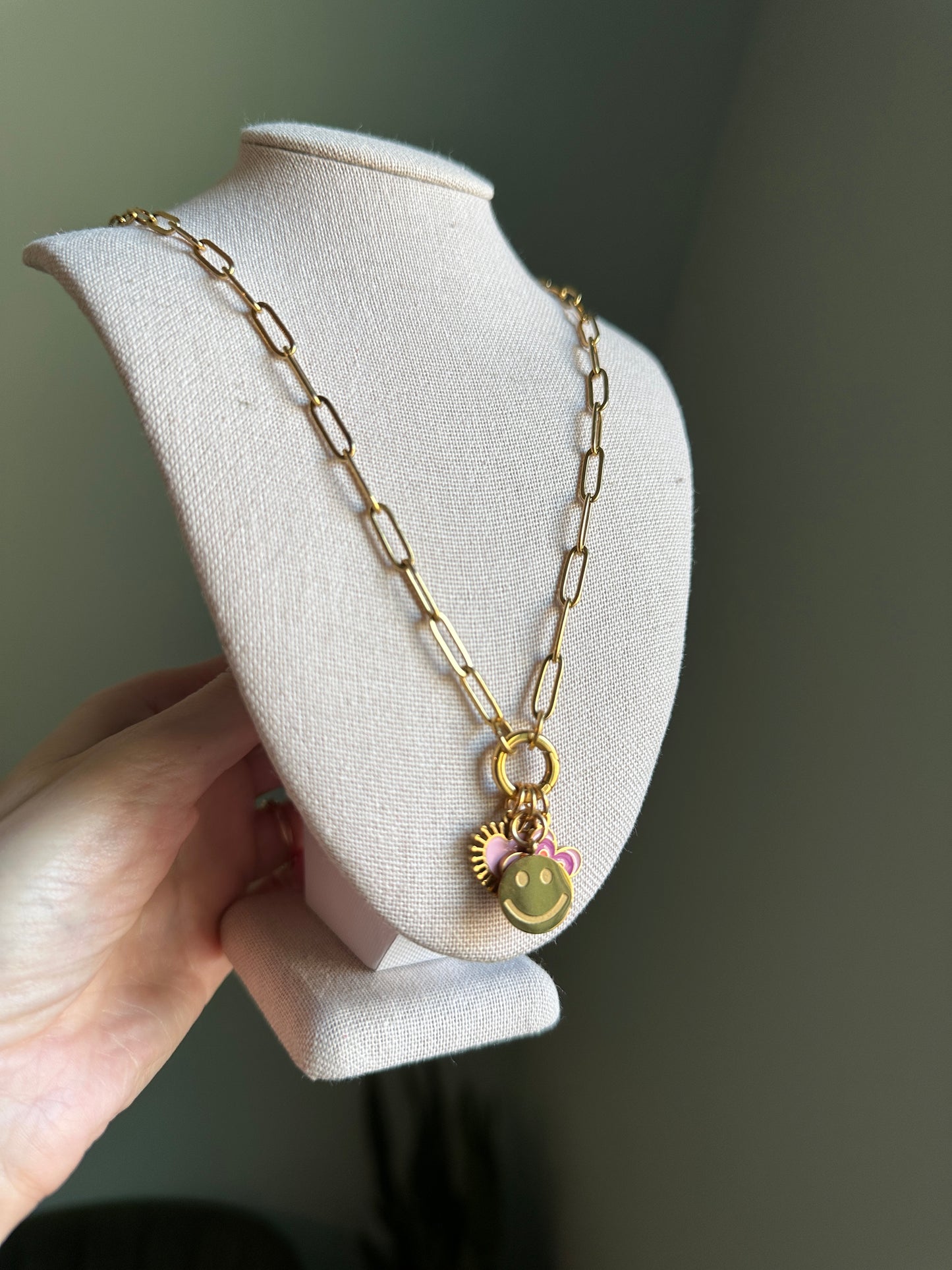 PVD Stainless Steel Paperclip Charm Keeper Necklace