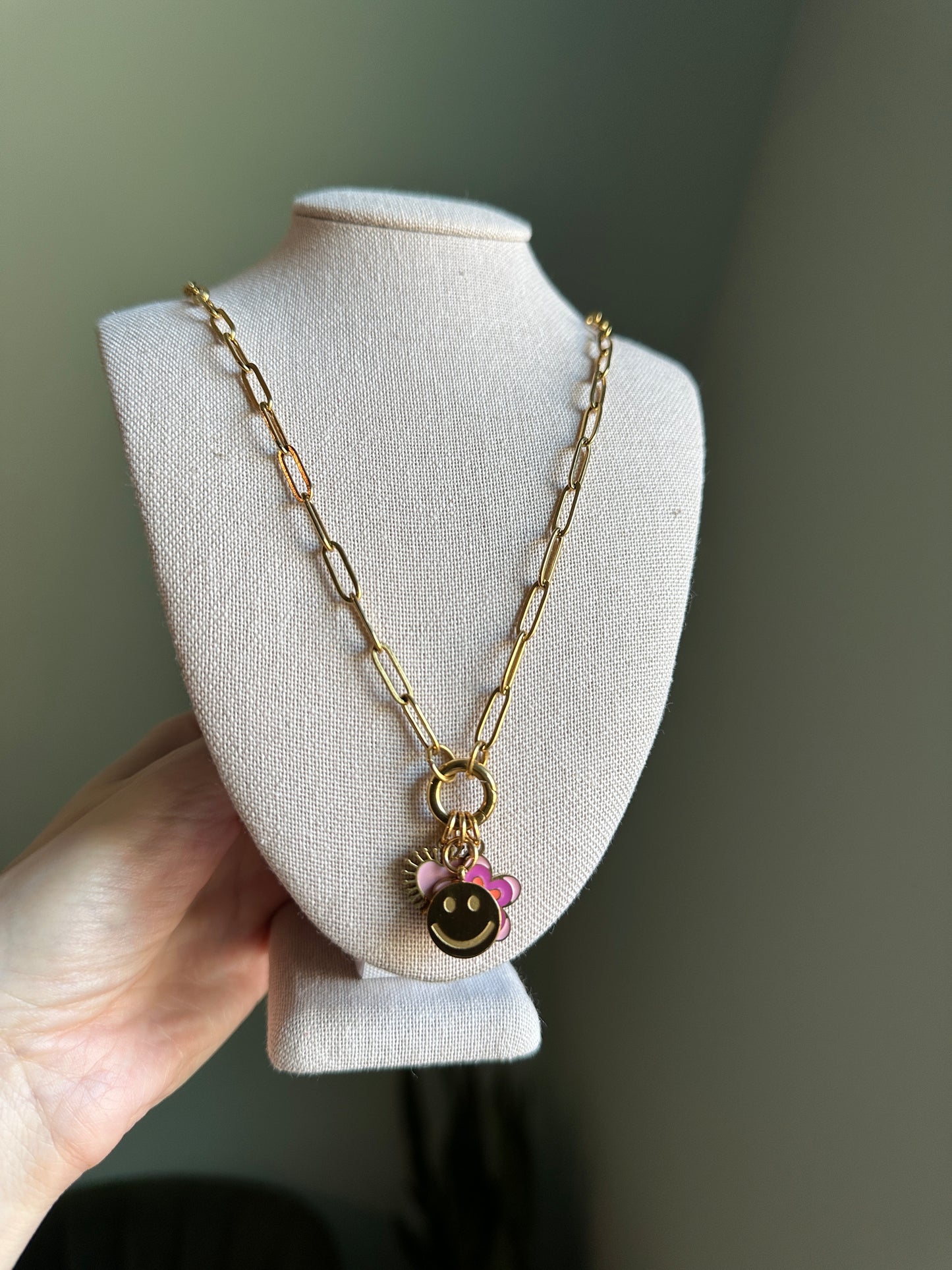 PVD Stainless Steel Paperclip Charm Keeper Necklace