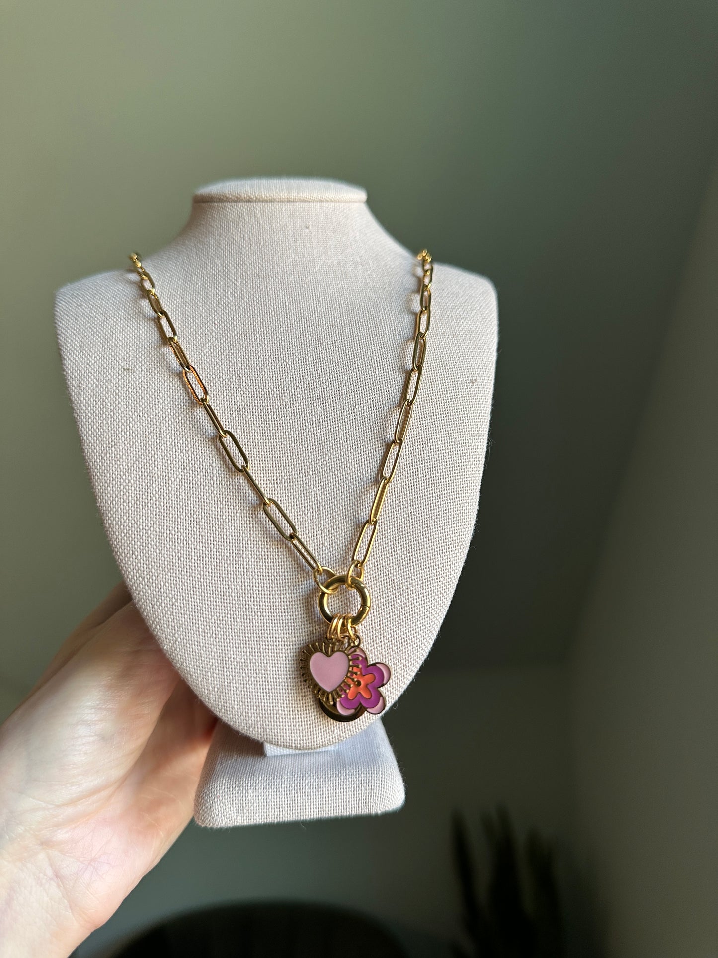 PVD Stainless Steel Paperclip Charm Keeper Necklace