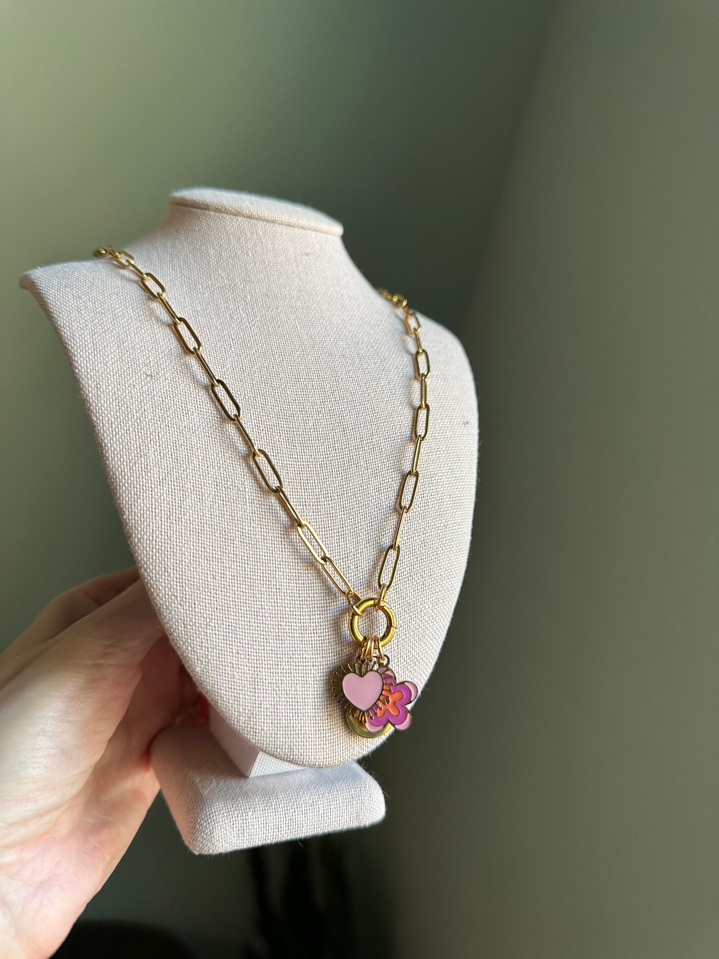 PVD Stainless Steel Paperclip Charm Keeper Necklace