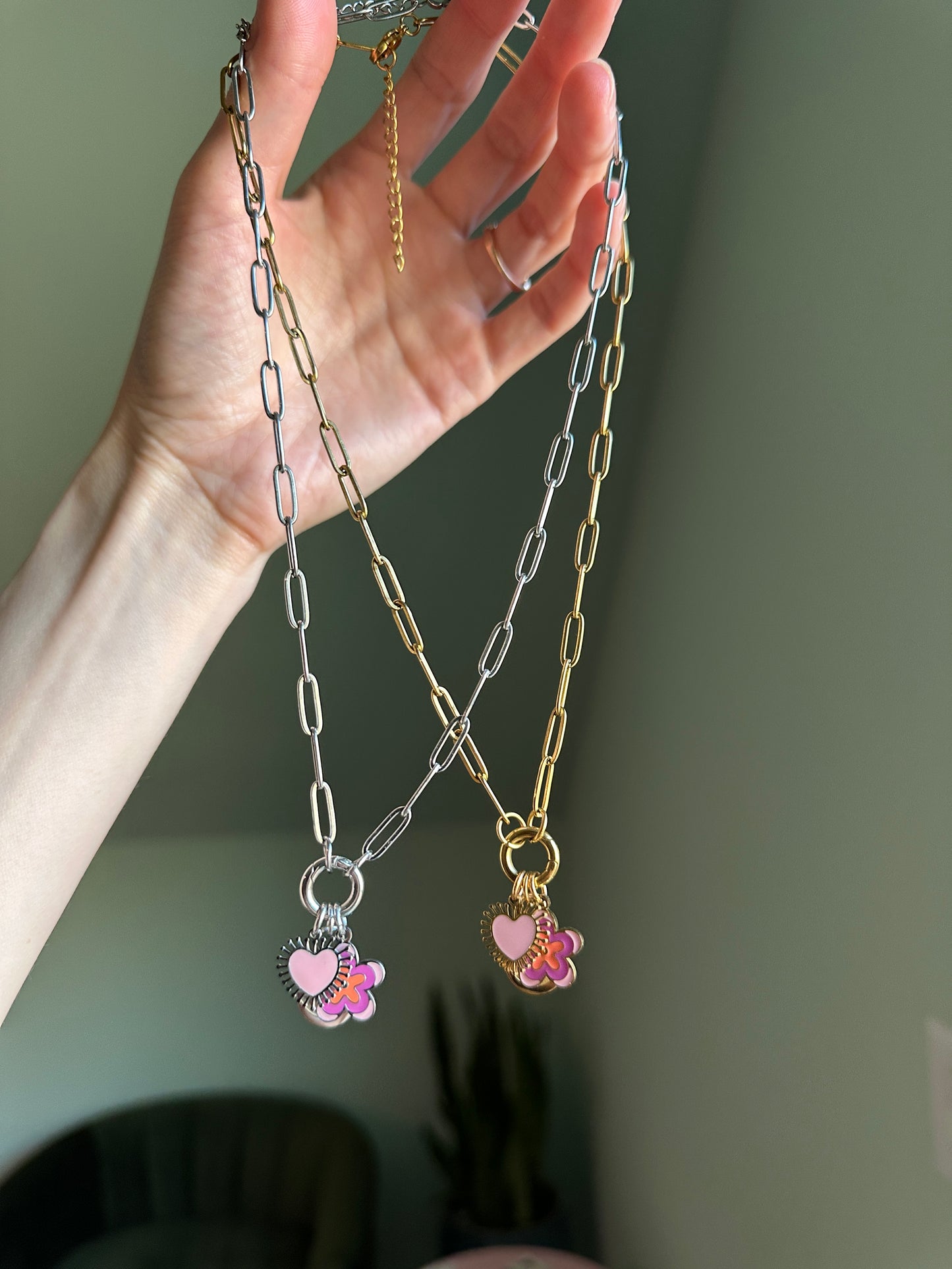 PVD Stainless Steel Paperclip Charm Keeper Necklace