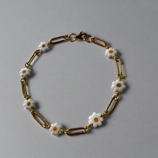 SS Daisy Paper Clip Chain Bracelet