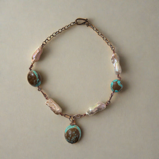 Vintage Number 8 Turquoise and Pearl Necklace