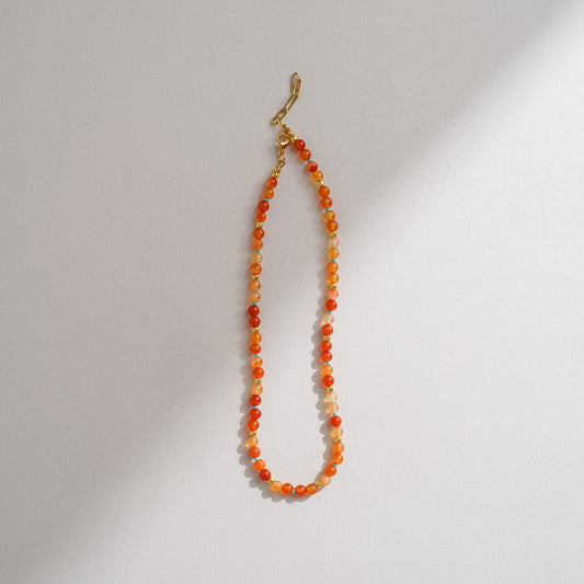 Carnelian & Turquoise Seed Bead Necklace with Gold Accents