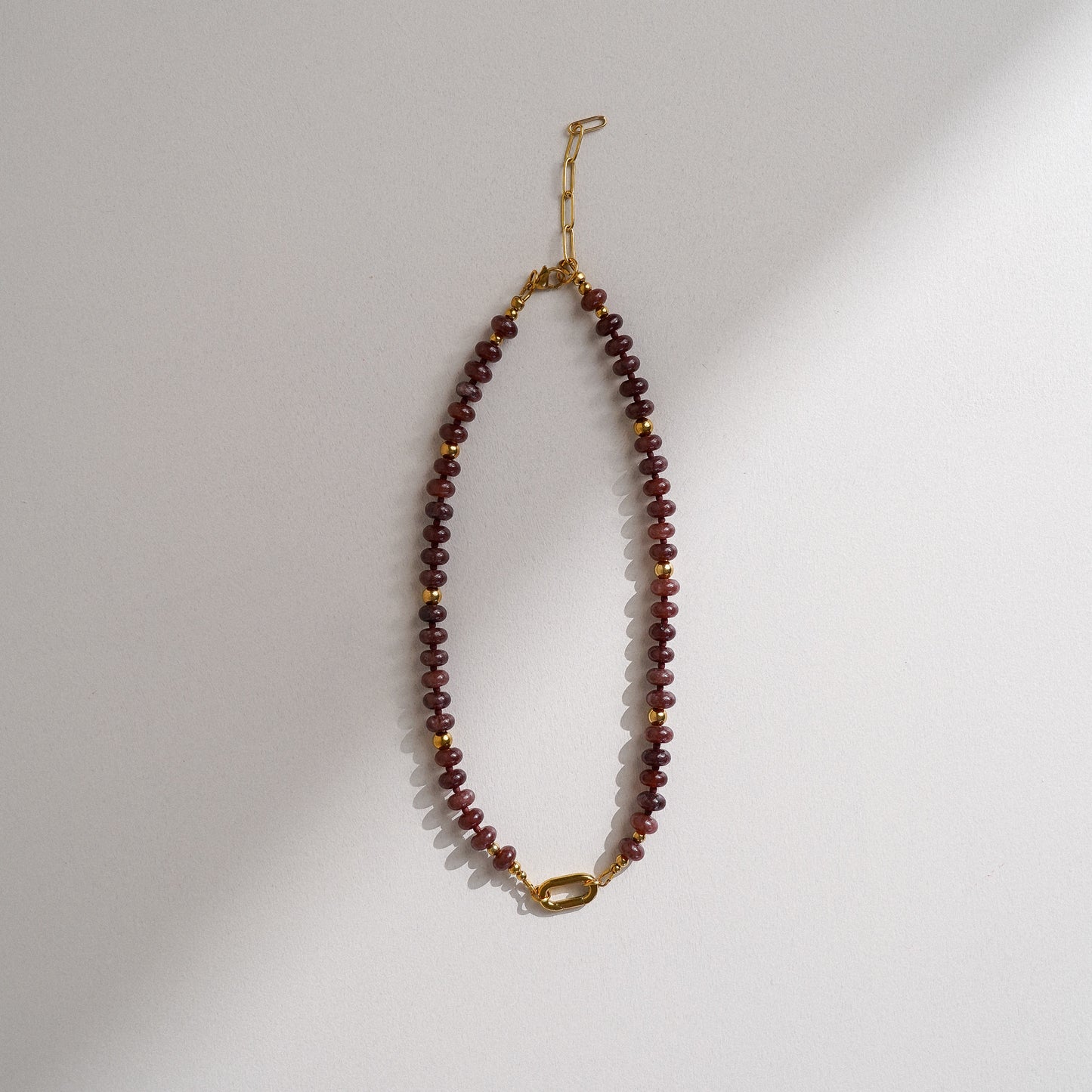 Wine Jade & Gold Carabiner Bead Necklace