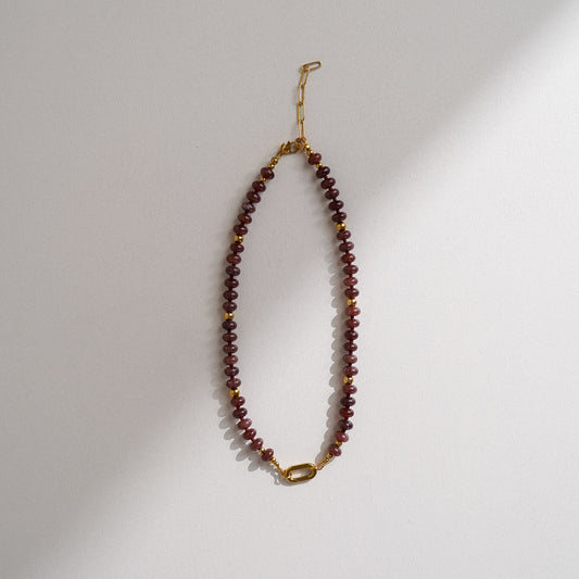 Wine Jade & Gold Carabiner Bead Necklace