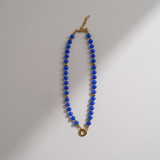 Blue Agate & Neon Pink Carabiner Bead Necklace