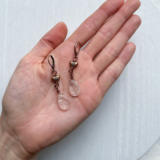 Rose Quartz Antique Heart Earrings