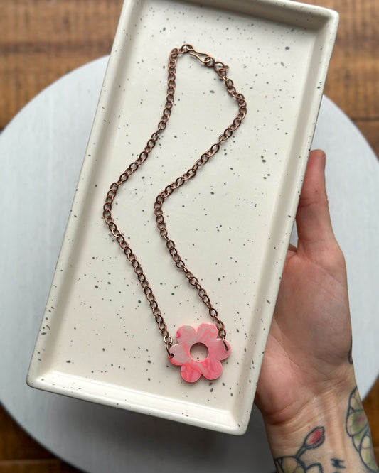 Tie Dye Pink Flower Chain Necklace