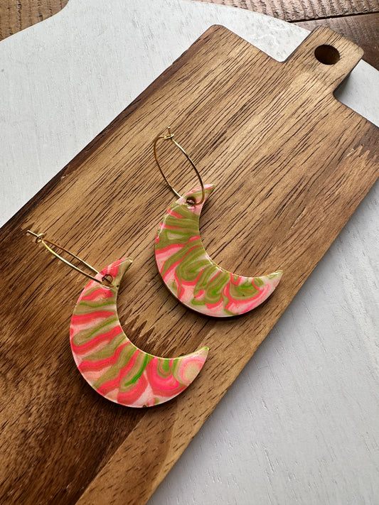 Psychedelic Swirl Moon Hoops