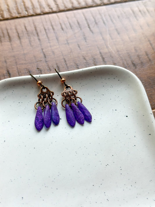 Chandelier Purple Czech Earrings