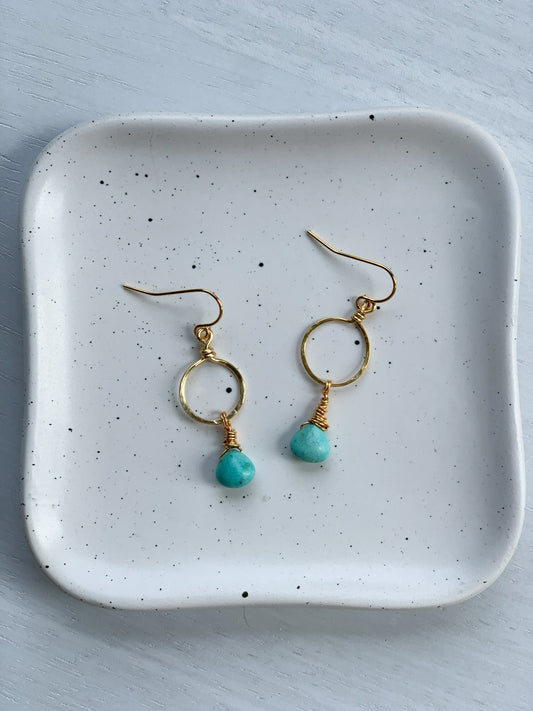 Hammered Gold Earrings with Turquoise Briolettes