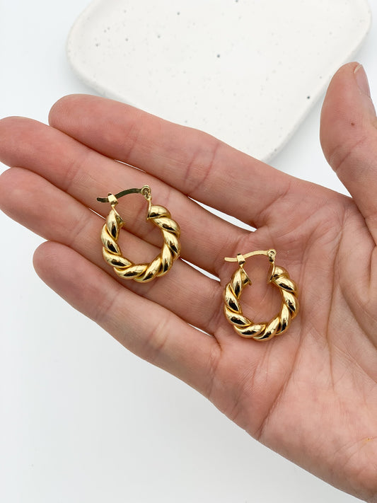 18k Gold Filled Twisted Tube Hoop Earrings